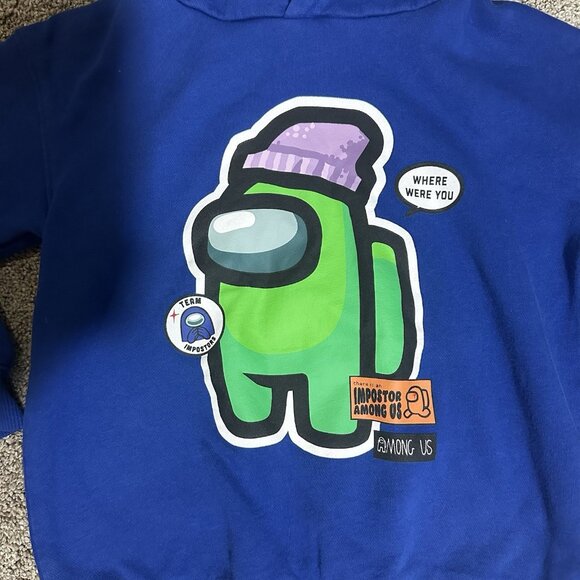 H&M Among Us Sweatshirt Boys Size 5/6 Blue Hooded There Is An Imposter Among Us - Picture 3 of 7